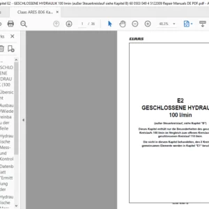Claas ARES 806 Kapitel E2 - GESCHLOSSENE HYDRAULIK 100 lmin (außer Steuerkreislauf siehe Kapitel B) 60 0503 049 4 5122009 Repair Manuals DE PDF