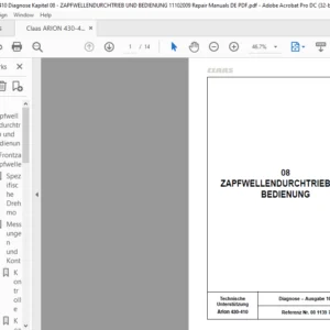 Claas ARION 430-410 Diagnose Kapitel 08 - ZAPFWELLENDURCHTRIEB UND BEDIENUNG 11102009 Repair Manuals DE PDF