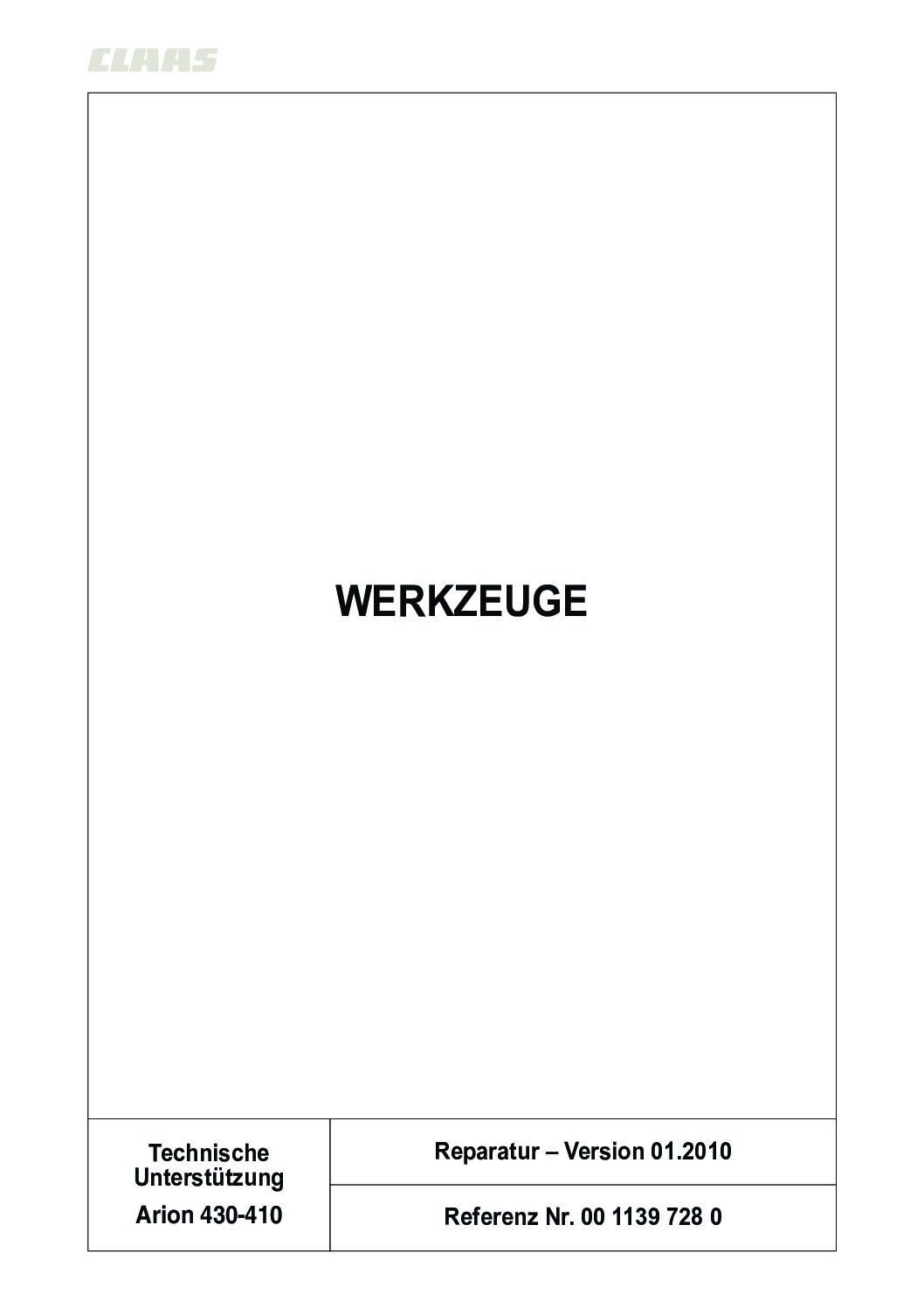 Claas ARION 430-410 Reparatur Kapitel 00 - WERKZEUGE 00 1139 728 0 1262010 Repair Manuals DE PDF - Image 2