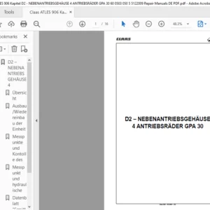 Claas ATLES 906 Kapitel D2 - NEBENANTRIEBSGEHÄUSE 4 ANTRIEBSRÄDER GPA 30 60 0503 050 5 5122009 Repair Manuals DE PDF