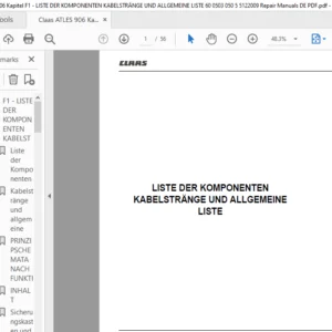 Claas ATLES 906 Kapitel F1 - LISTE DER KOMPONENTEN KABELSTRÄNGE UND ALLGEMEINE LISTE 60 0503 050 5 5122009 Repair Manuals DE PDF