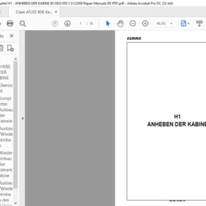 Claas ATLES 906 Kapitel H1 - ANHEBEN DER KABINE 60 0503 050 5 5122009 Repair Manuals DE PDF