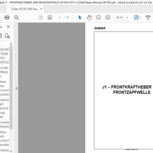 Claas ATLES 906 Kapitel J1 - FRONTKRAFTHEBER UND FRONTZAPFWELLE 60 0503 050 5 5122009 Repair Manuals DE PDF