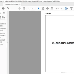 Claas ATLES 906 Kapitel J2 - PNEUMATIKBREMSE 60 0503 050 5 5122009 Repair Manuals DE PDF