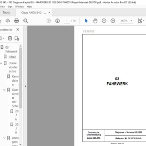 Claas AXOS 340 - 310 Diagnose Kapitel 03 - FAHRWERK 00 1138 049 0 1042010 Repair Manuals DE PDF