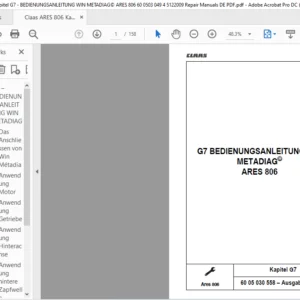 Claas Ares 806 G7 BEDIENUNGSANLEITUNG WIN METADIAG ARES 806 Reparatur handbuch - PDF DOWNLOAD (German)