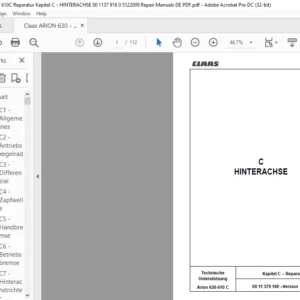 Claas Arion 630-610 C Reparatur Kapitel C – HINTERACHSE Reparatur handbuch - PDF DOWNLOAD (German)