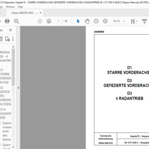 Claas Arion 640-510 Reparatur Kapitel D –STARRE VORDERACHSE GEFEDERTE VORDERACHSE 4 RADANTRIEB Reparatur handbuch - PDF DOWNLOAD (German)