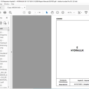 Claas Arion 640-510 Reparatur Kapitel E –HYDRAULIK Reparatur handbuch - PDF DOWNLOAD (German)