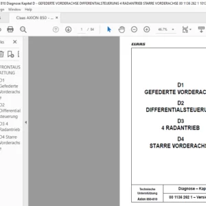 Claas Axion 850-810 GEFEDERTE VORDERACHSE DIFFERENTIALSTEUERUNG 4 RADANTRIEB STARRE VORDERACHSE  Reparatur handbuch