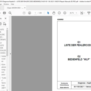 Claas Axion 850-810 LISTE DER FEHLERCODES BEDIENFELD "WLP Reparatur handbuch - PDF DOWNLOAD (German)