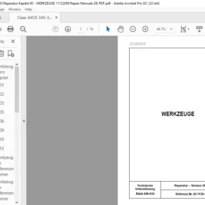 Claas Axos 340-310 WERKZEU Reparatur handbuch - PDF DOWNLOAD (German)