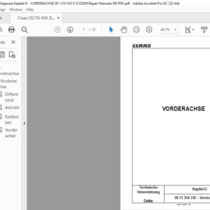 Claas CELTIS 406 Diagnose Kapitel D - VORDERACHSE 00 1135 433 0 5122009 Repair Manuals DE PDF