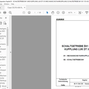 Claas Celtis  Kapitel B- SCHALTGETRIEBE B41 UND KUPPLUNG LUK DT 310 MECHANISCHE FAHRKUPPLUNG SCHALTGETRIEBE B41 Reparatur handbuch- PDF DOWNLOAD (GERMAN)