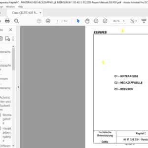 Claas Celtis Kapitel C HINTERACHSE HECKZAPFWELLE BREMSEN Reparatur handbuch - PDF DOWNLOAD (German)