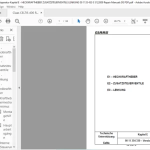 Claas Celtis Kapitel E HECKKRAFTHEBER ZUSATZSTEUERVENTILE LENKUNG Reparatur handbuch - PDF DOWNLOAD (German)