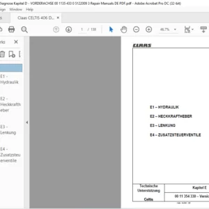 Claas Celtis Kapitel E HYDRAULIK HECKKRAFTHEBER LENKUNG ZUSATZSTEUERVENTILE Reparatur handbuch - PDF DOWNLOAD (German)