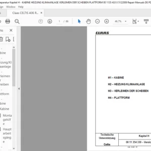 Claas Celtis Kapitel H KABINE HEIZUNGKLIMAANLAGE VERLEIMEN DER SCHEIBEN PLATTFORM Reparatur handbuch - PDF DOWNLOAD (German)