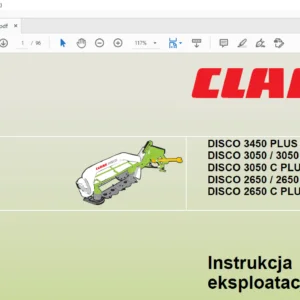 Claas DISCO 3450 PLUS 3050 / 3050 PLUS 3050 C PLUS 2650 / 2650 PLUS 2650 C PLUS Instrukcja eksploatacji