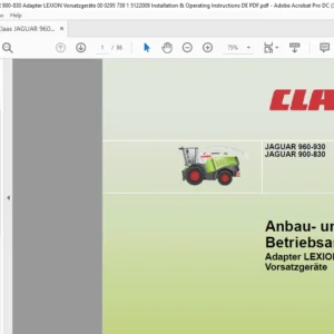 Claas JAGUAR 960-930 JAGUAR 900-830 Adapter LEXION VorClaas JAGUAR 960-930 JAGUAR 900-830 Adapter LEXION Vorsatzgeräte Anbau- und Betriebsanleitung - PDF DOWNLOAD