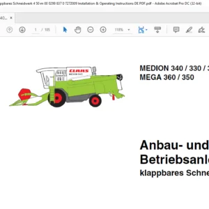 Claas MEDION 340 / 330 / 320 / 310 MEGA 360 / 350 klappbares Schneidwerk 4.50 m Anbau- und Betriebsanleitung - PDF DOWNLOAD (German)