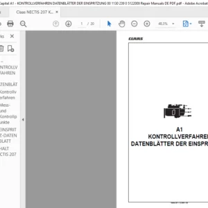 Claas NECTIS 207 Kapitel A1 - KONTROLLVERFAHREN DATENBLÄTTER DER EINSPRITZUNG 00 1130 239 0 5122009 Repair Manuals DE PDF