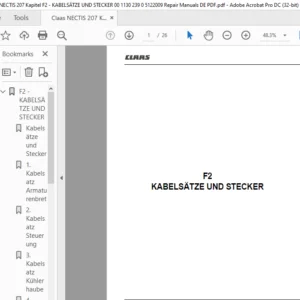 Claas NECTIS 207 Kapitel F2 - KABELSÄTZE UND STECKER 00 1130 239 0 5122009 Repair Manuals DE PDF