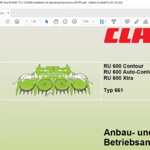 Claas RU 600 Contour RU 600 Auto-Contour RU 600 Xtra Anbau- und Betriebsanleitung - PDF DOWNLOAD (German)