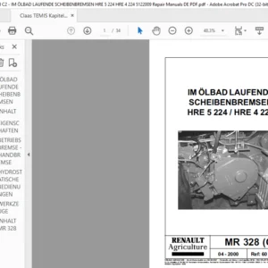 Claas TEMIS Kapitel C2 - IM ÖLBAD LAUFENDE SCHEIBENBREMSEN HRE 5 224 HRE 4 224 5122009 Repair Manuals DE PDF