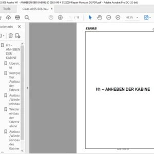 Class Ares 80 H1 – ANHEBEN DER KABINE - Reparatur handbuch - PDF DOWNLOAD (GERMAN)