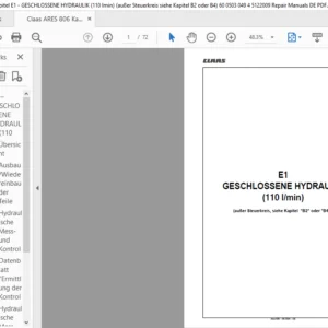 Class Ares 806 E1 GESCHLOSSENE HYDRAULIK (110 lmin) Reparatur handbuch - PDF DOWNLOAD (GERMAN)