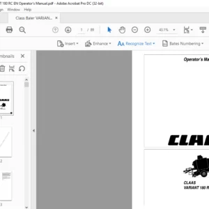 Class Baler VARIANT 180 RC  Operator's  Manual - PDF DOWNLOAD