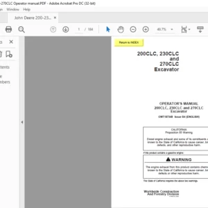 John Deere 200CLC 230CLC & 270CLC Excavator Operator's Manual - PDF DOWNLOAD