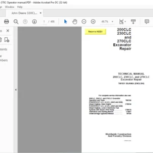 John Deere 200CLC 230CLC & 270CLC Excavator Repair Manual - PDF DOWNLOAD