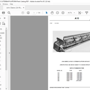 John Deere 224 RIGID CUTTERBAR PLATFORM WITH BAT REEL Parts Manual - PDF DOWNLOAD