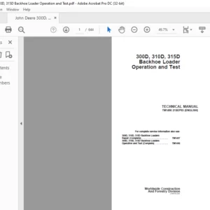 John Deere 300D 310D 315D Backhoe Loader Operation & Test Technical Manual - PDF DOWNLOAD