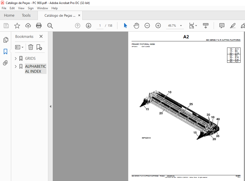 John Deere 600 SERIES F & R CUTTING PLATFORMS Parts Catalog Manual ...