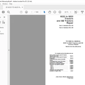 John Deere 6020 to 6620 Tractors & SE Tractors Repair Manual - PDF DOWNLOAD