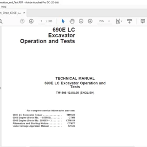 John Deere 690E LC Excavator Operation & Tests Technical Manual - PDF DOWNLOAD