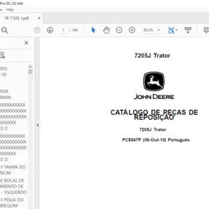 John Deere 7205J Trator CATÁLOGO DE PEÇAS DE REPOSIÇÃO - PDF DOWNLOAD (Português)