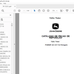 John Deere 7225J Trator CATÁLOGO DE PEÇAS DE REPOSIÇÃO - PDF DOWNLOAD (Português)