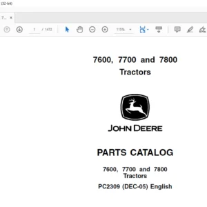 John Deere 7600, 7700, 7800 Tractor Spare Parts Catalog PDF