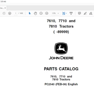 Parts Catalog for John Deere 7610, 7710, 7810 Tractors PDF