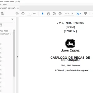 John Deere 7715 7815 Tractors CATÁLOGO DE PEÇAS DE REPOSIÇÃO - PDF DOWNLOAD (Portuguese)