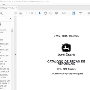 John Deere 7715 7815 Tractors CATÁLOGO DE PEÇAS DE REPOSIÇÃO - PDF DOWNLOAD (Portuguese)