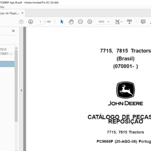 John Deere 7715 7815 Tractors CATÁLOGO DE PEÇAS DE REPOSIÇÃO - PDF DOWNLOAD (Portuguese)