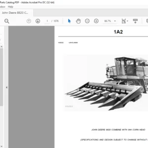John Deere 8820 COMBINE WITH 844 CORN HEAD Parts Catalog Manual - PDF DOWNLOAD