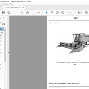 John Deere 9600 MAXIMIZER™ COMBINE WITH 900 SERIES CUTTING PLATFORM Parts Catalog Manual