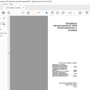 John Deere Cargadora retroexcavadora 310G Funcionamiento y pruebas - PDF DOWNLOAD (Spanish)