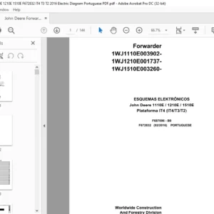 John Deere Forwarder 1110E 1210E 1510E F672832 IT4 T3 T2 2016 Electric Diagram Portuguese PDF